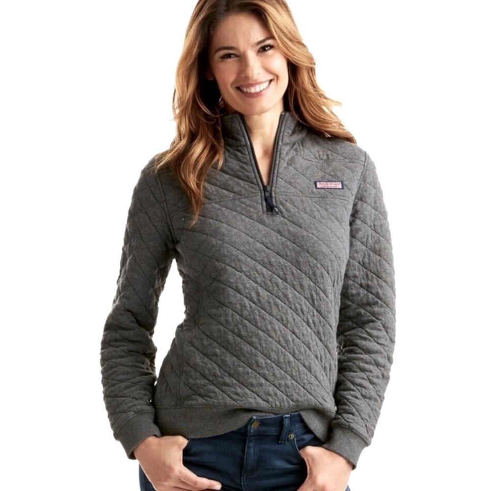 Vineyard Vines Heather Grey Quilted Zip Up 1/4 Zip Size Large